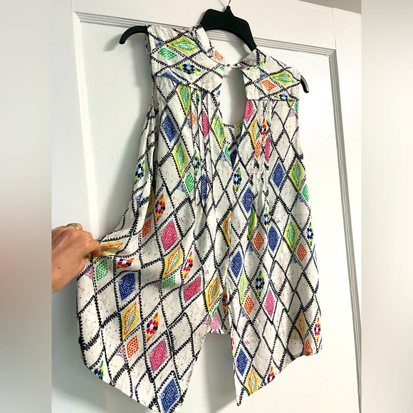 Plenty by Tracy Reese - Diamond pattern Hi Lo sleeveless top - size small - Picture 2 of 7